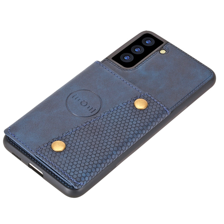 For Samsung Galaxy S21 FE Double Buckle PU + TPU Shockproof Magnetic Protective Case with Card Slot & Holder