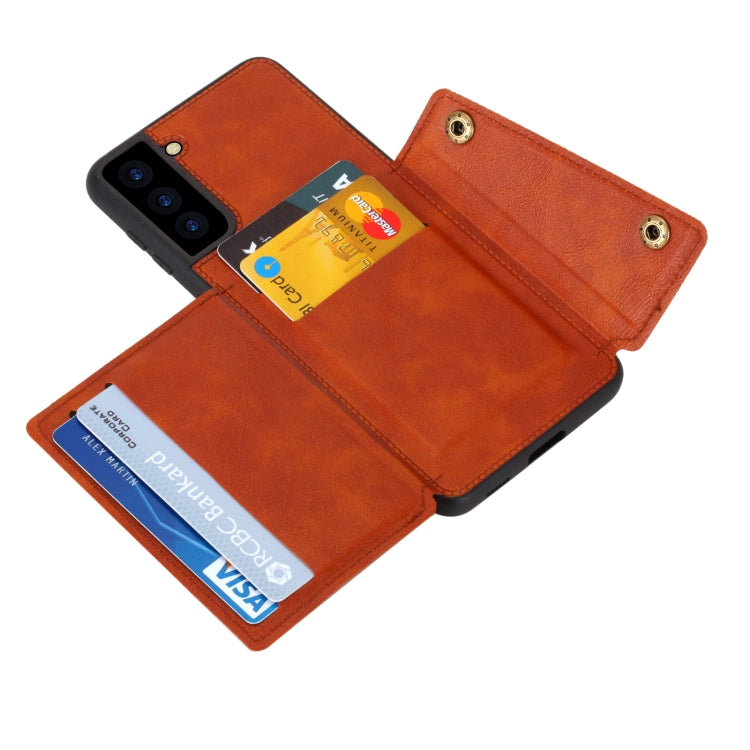 For Samsung Galaxy S21 FE Double Buckle PU + TPU Shockproof Magnetic Protective Case with Card Slot & Holder