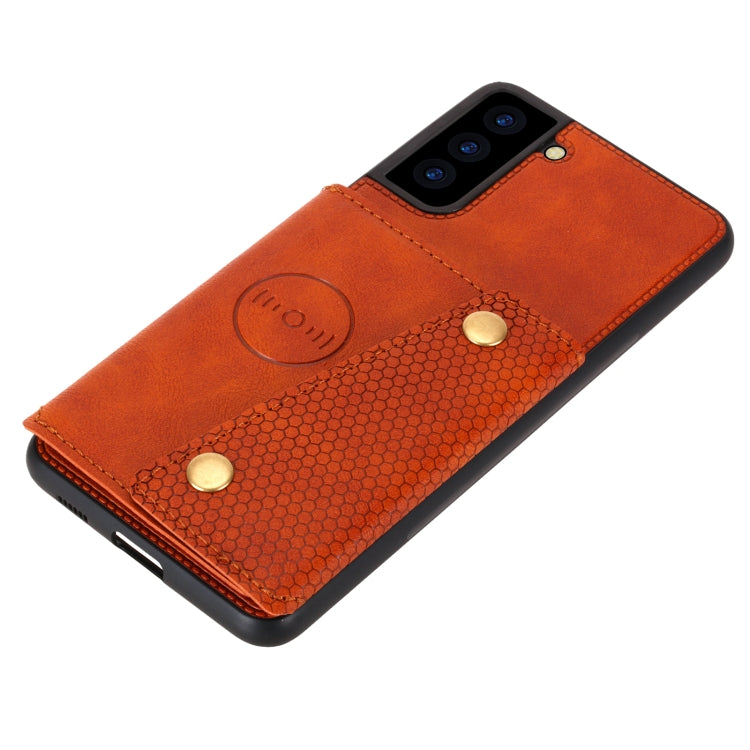 For Samsung Galaxy S21 FE Double Buckle PU + TPU Shockproof Magnetic Protective Case with Card Slot & Holder