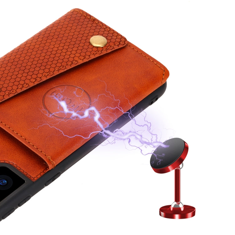 For Samsung Galaxy S21 FE Double Buckle PU + TPU Shockproof Magnetic Protective Case with Card Slot & Holder
