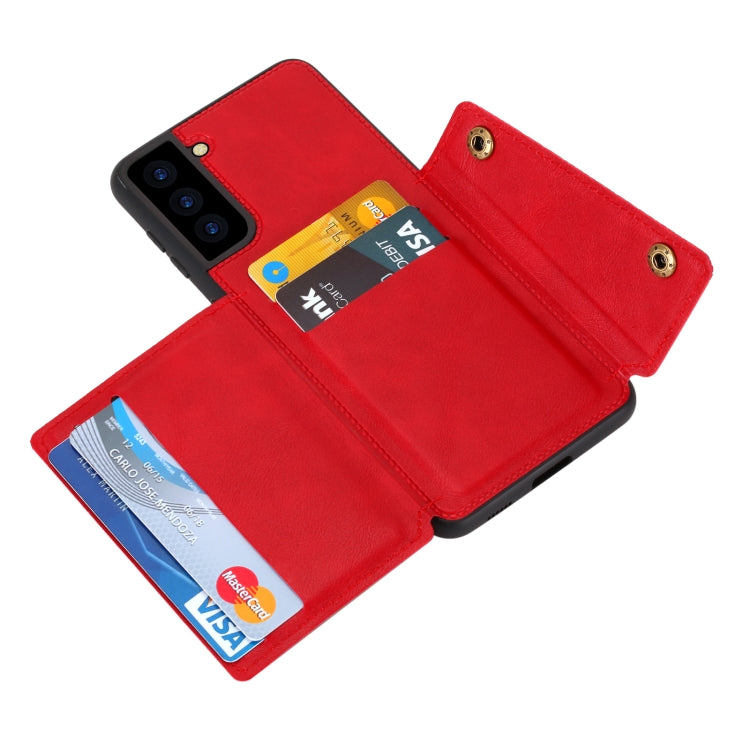 For Samsung Galaxy S21 FE Double Buckle PU + TPU Shockproof Magnetic Protective Case with Card Slot & Holder