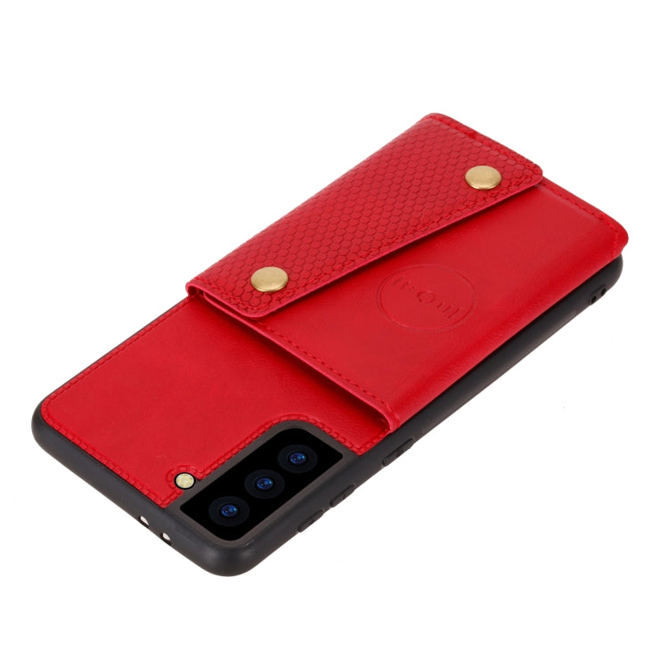 For Samsung Galaxy S21 FE Double Buckle PU + TPU Shockproof Magnetic Protective Case with Card Slot & Holder