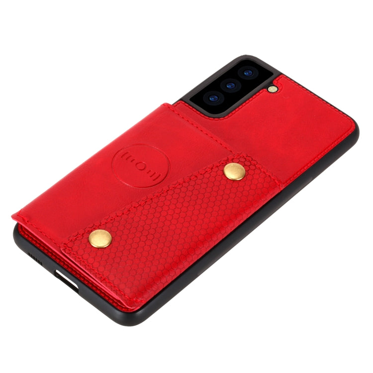For Samsung Galaxy S21 FE Double Buckle PU + TPU Shockproof Magnetic Protective Case with Card Slot & Holder