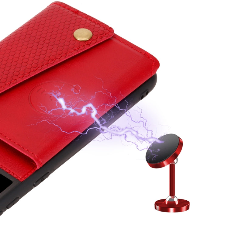 For Samsung Galaxy S21 FE Double Buckle PU + TPU Shockproof Magnetic Protective Case with Card Slot & Holder