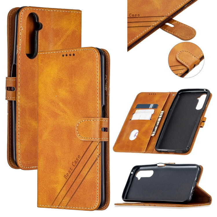 For OPPO Realme 6 Pro Stitching Style 2-Color Cow Texture Horizontal Flip PU Leather Case with Holder & Card Slot & Lanyard