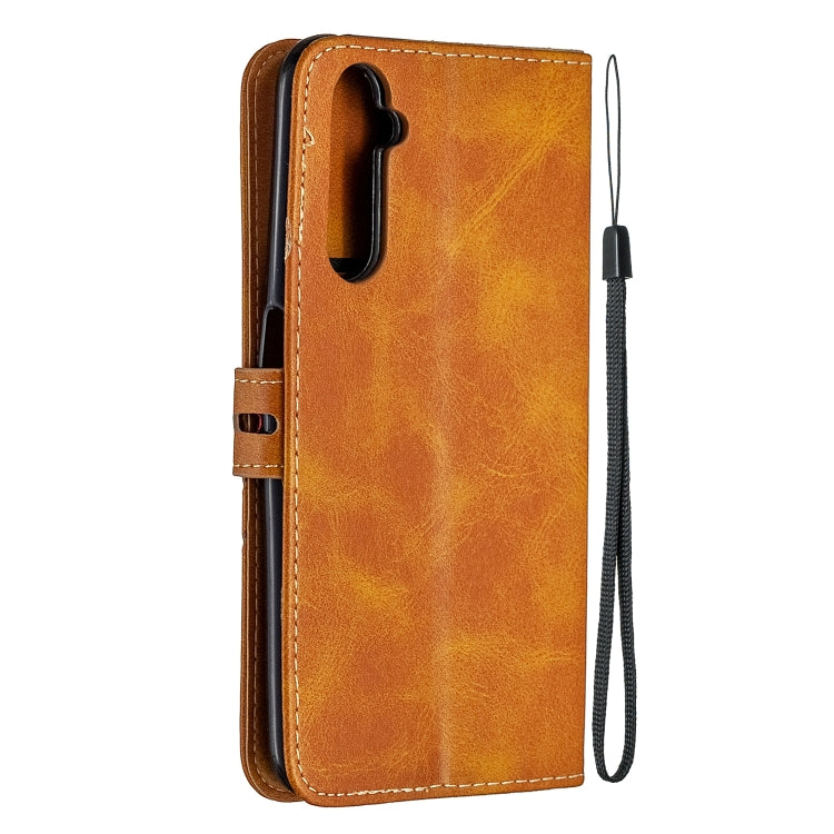 For OPPO Realme 6 Pro Stitching Style 2-Color Cow Texture Horizontal Flip PU Leather Case with Holder & Card Slot & Lanyard