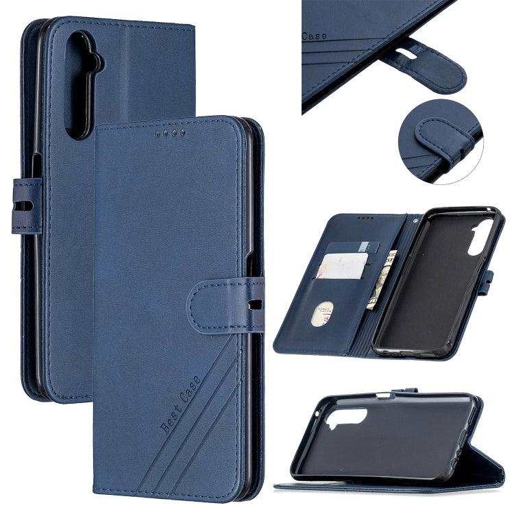 For OPPO Realme 6 Pro Stitching Style 2-Color Cow Texture Horizontal Flip PU Leather Case with Holder & Card Slot & Lanyard