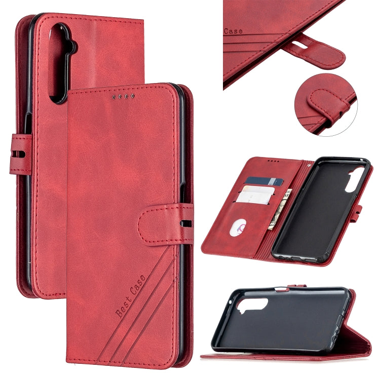For OPPO Realme 6 Pro Stitching Style 2-Color Cow Texture Horizontal Flip PU Leather Case with Holder & Card Slot & Lanyard
