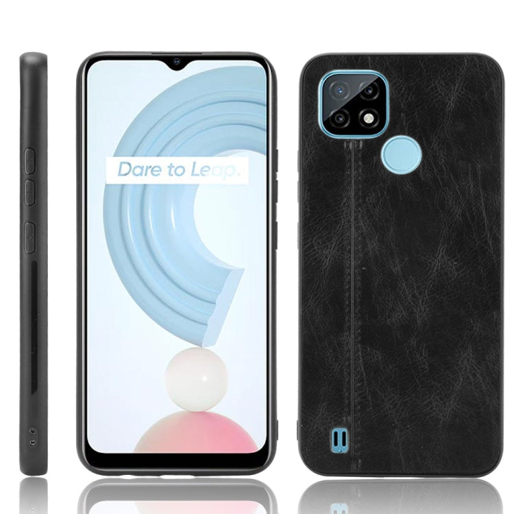 For OPPO Realme C21 Shockproof Sewing Cow Pattern Skin PC + PU + TPU Case