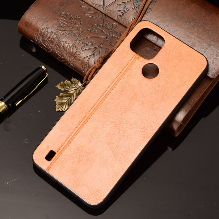 For OPPO Realme C21 Shockproof Sewing Cow Pattern Skin PC + PU + TPU Case