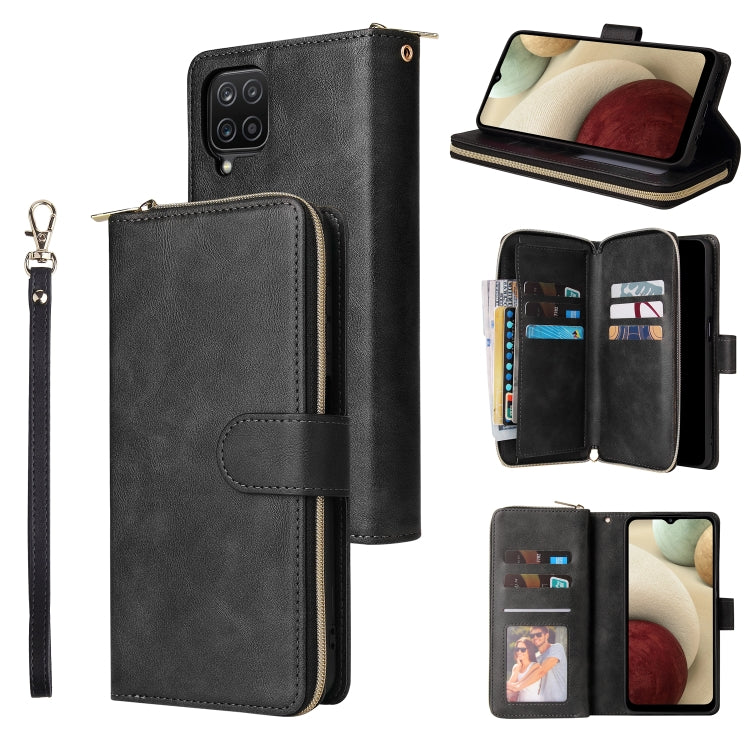 For Samsung Galaxy A12 5G Zipper Wallet Bag Horizontal Flip PU Leather Case with Holder & 9 Card Slots & Wallet & Lanyard & Photo Frame