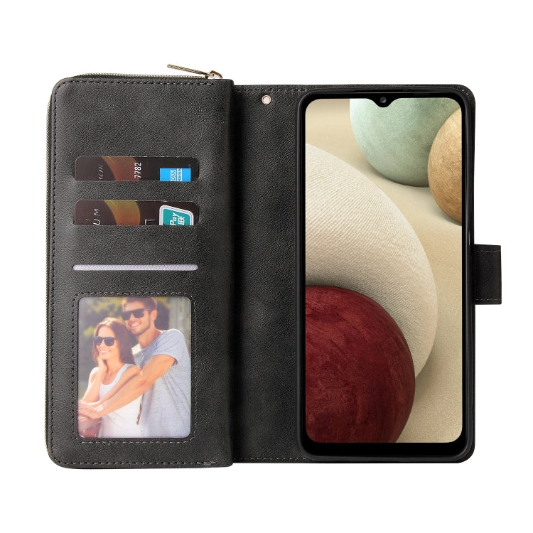 For Samsung Galaxy A12 5G Zipper Wallet Bag Horizontal Flip PU Leather Case with Holder & 9 Card Slots & Wallet & Lanyard & Photo Frame