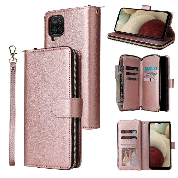 For Samsung Galaxy A12 5G Zipper Wallet Bag Horizontal Flip PU Leather Case with Holder & 9 Card Slots & Wallet & Lanyard & Photo Frame