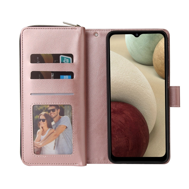 For Samsung Galaxy A12 5G Zipper Wallet Bag Horizontal Flip PU Leather Case with Holder & 9 Card Slots & Wallet & Lanyard & Photo Frame