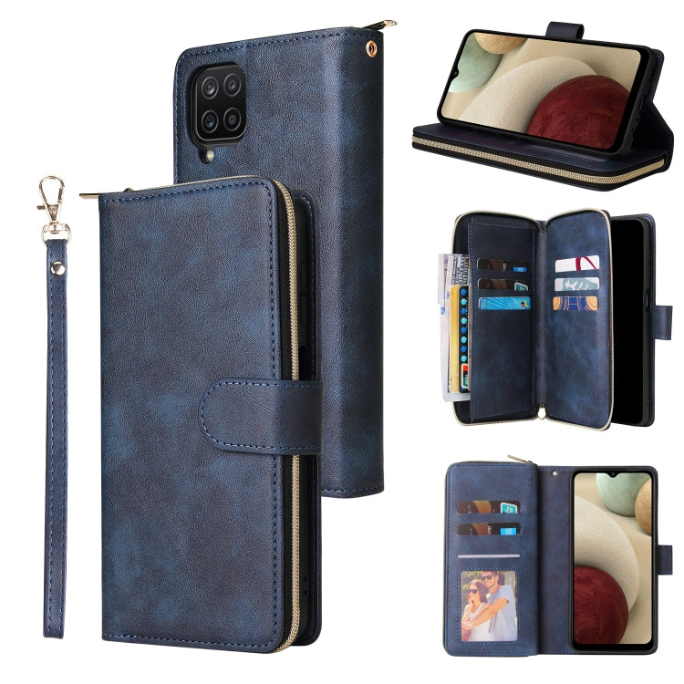 For Samsung Galaxy A12 5G Zipper Wallet Bag Horizontal Flip PU Leather Case with Holder & 9 Card Slots & Wallet & Lanyard & Photo Frame