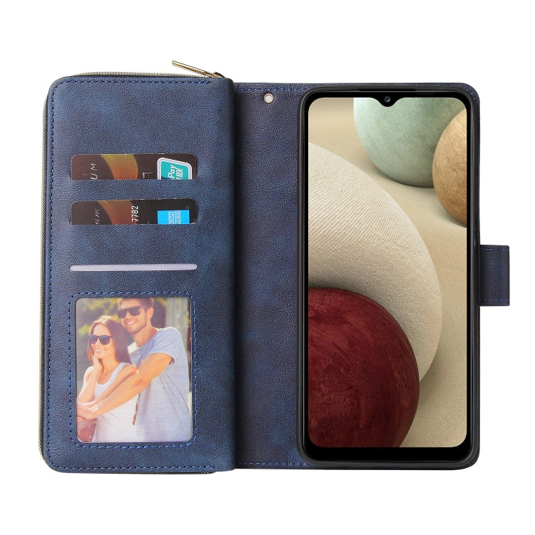 For Samsung Galaxy A12 5G Zipper Wallet Bag Horizontal Flip PU Leather Case with Holder & 9 Card Slots & Wallet & Lanyard & Photo Frame