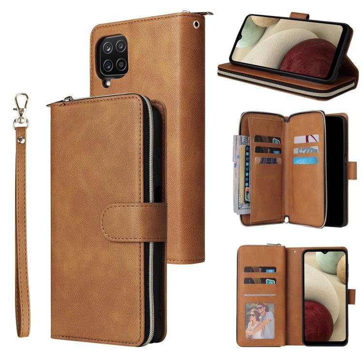 For Samsung Galaxy A12 5G Zipper Wallet Bag Horizontal Flip PU Leather Case with Holder & 9 Card Slots & Wallet & Lanyard & Photo Frame