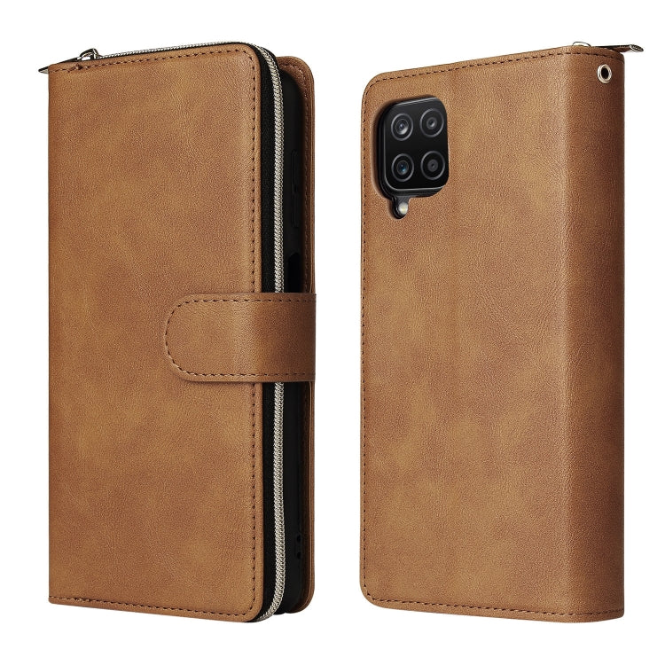 For Samsung Galaxy A12 5G Zipper Wallet Bag Horizontal Flip PU Leather Case with Holder & 9 Card Slots & Wallet & Lanyard & Photo Frame
