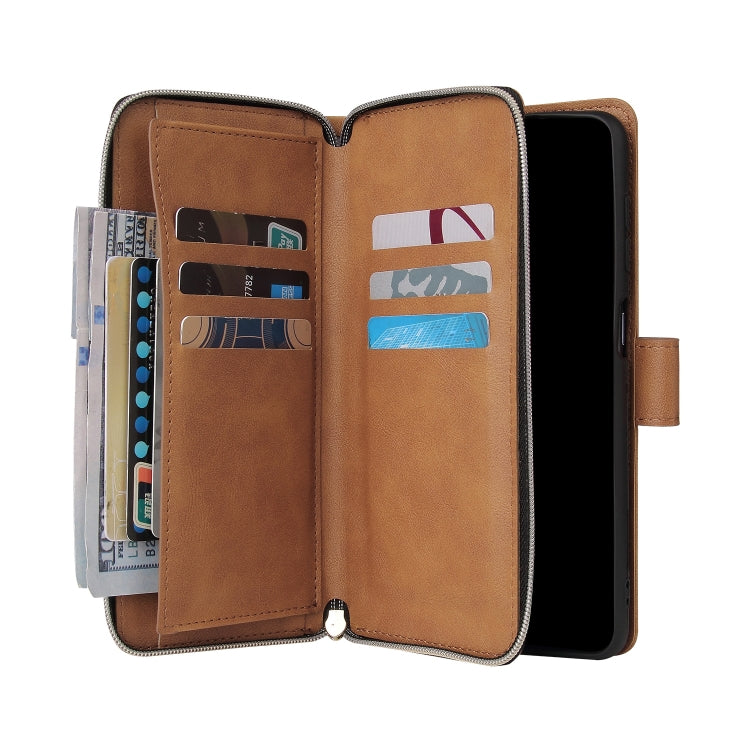 For Samsung Galaxy A12 5G Zipper Wallet Bag Horizontal Flip PU Leather Case with Holder & 9 Card Slots & Wallet & Lanyard & Photo Frame