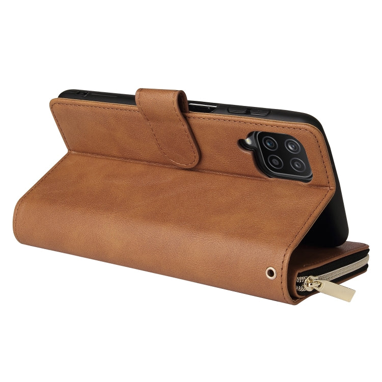 For Samsung Galaxy A12 5G Zipper Wallet Bag Horizontal Flip PU Leather Case with Holder & 9 Card Slots & Wallet & Lanyard & Photo Frame