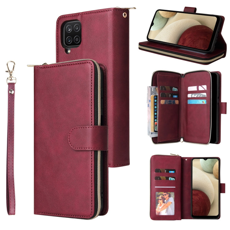 For Samsung Galaxy A12 5G Zipper Wallet Bag Horizontal Flip PU Leather Case with Holder & 9 Card Slots & Wallet & Lanyard & Photo Frame