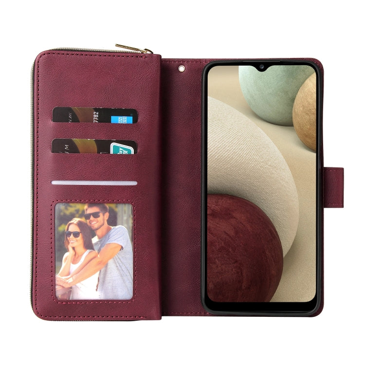 For Samsung Galaxy A12 5G Zipper Wallet Bag Horizontal Flip PU Leather Case with Holder & 9 Card Slots & Wallet & Lanyard & Photo Frame