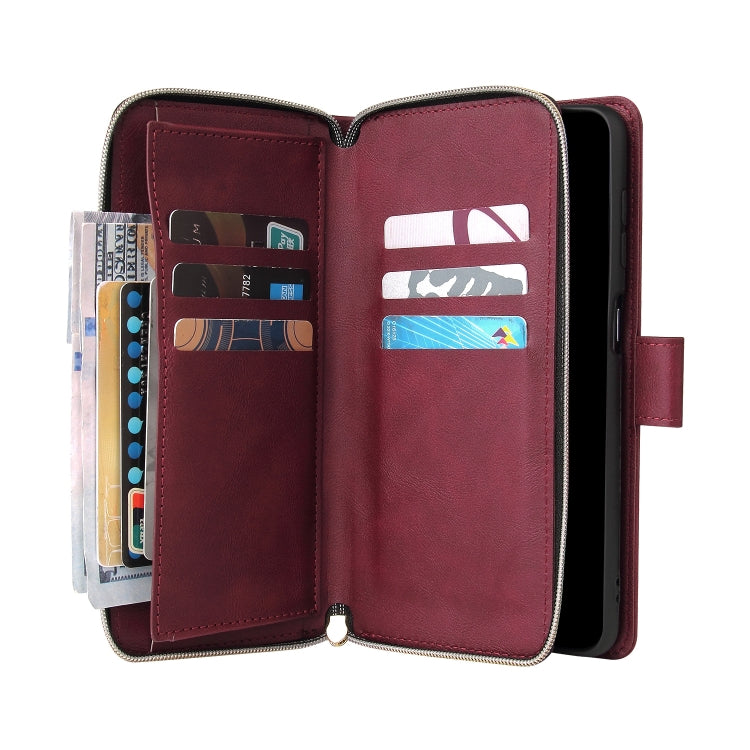 For Samsung Galaxy A12 5G Zipper Wallet Bag Horizontal Flip PU Leather Case with Holder & 9 Card Slots & Wallet & Lanyard & Photo Frame