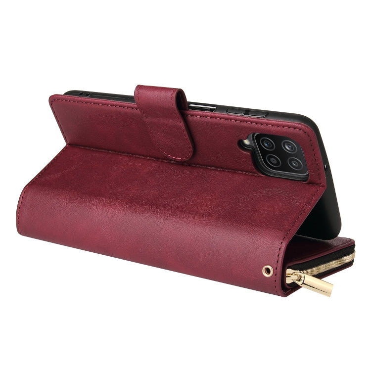 For Samsung Galaxy A12 5G Zipper Wallet Bag Horizontal Flip PU Leather Case with Holder & 9 Card Slots & Wallet & Lanyard & Photo Frame