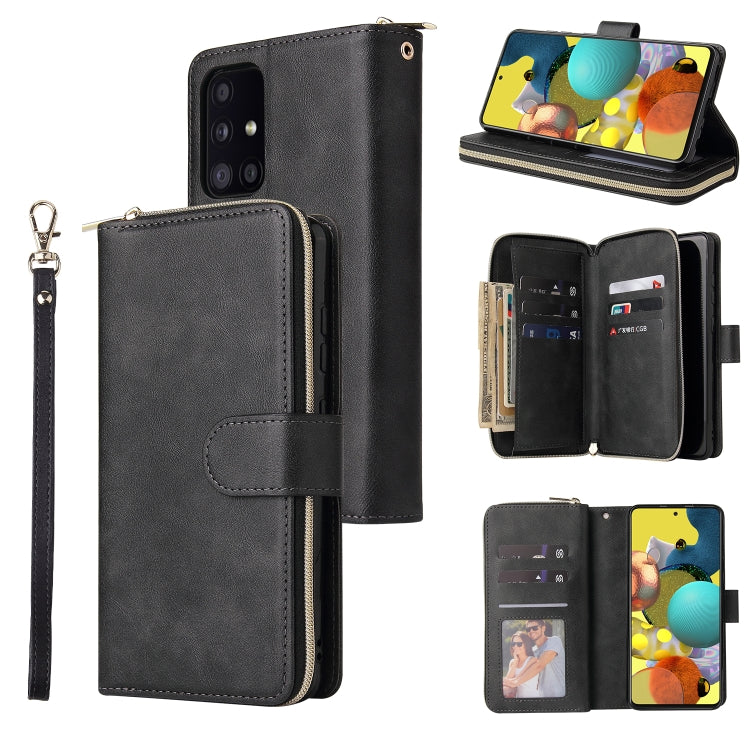 For Samsung Galaxy A52 5G Zipper Wallet Bag Horizontal Flip PU Leather Case with Holder & 9 Card Slots & Wallet & Lanyard & Photo Frame