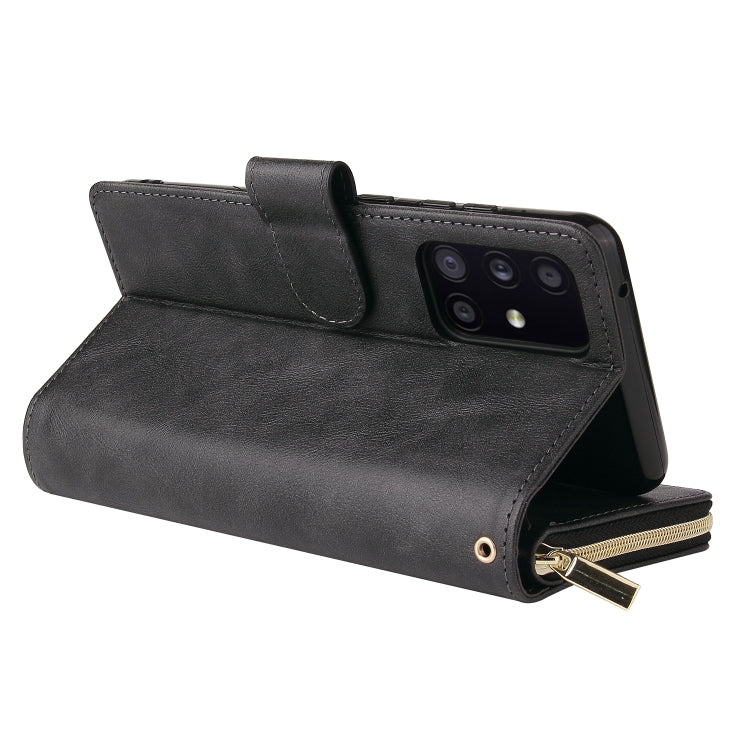 For Samsung Galaxy A52 5G Zipper Wallet Bag Horizontal Flip PU Leather Case with Holder & 9 Card Slots & Wallet & Lanyard & Photo Frame