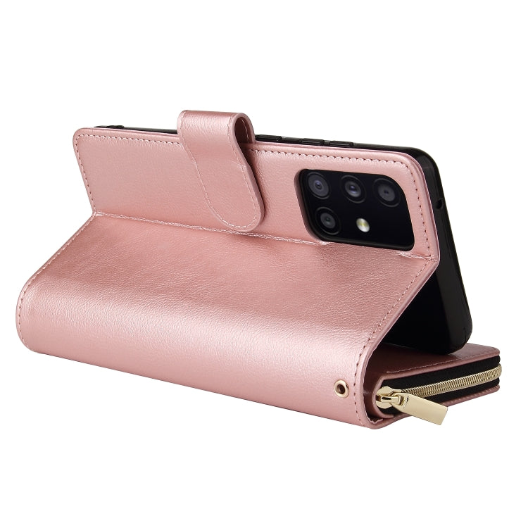 For Samsung Galaxy A52 5G Zipper Wallet Bag Horizontal Flip PU Leather Case with Holder & 9 Card Slots & Wallet & Lanyard & Photo Frame