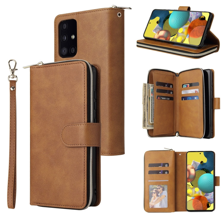 For Samsung Galaxy A52 5G Zipper Wallet Bag Horizontal Flip PU Leather Case with Holder & 9 Card Slots & Wallet & Lanyard & Photo Frame