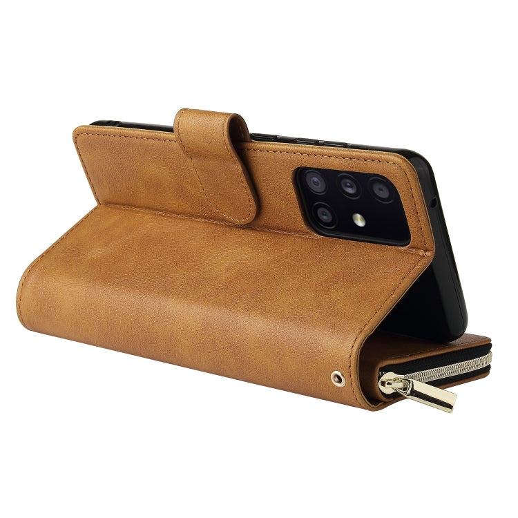 For Samsung Galaxy A52 5G Zipper Wallet Bag Horizontal Flip PU Leather Case with Holder & 9 Card Slots & Wallet & Lanyard & Photo Frame
