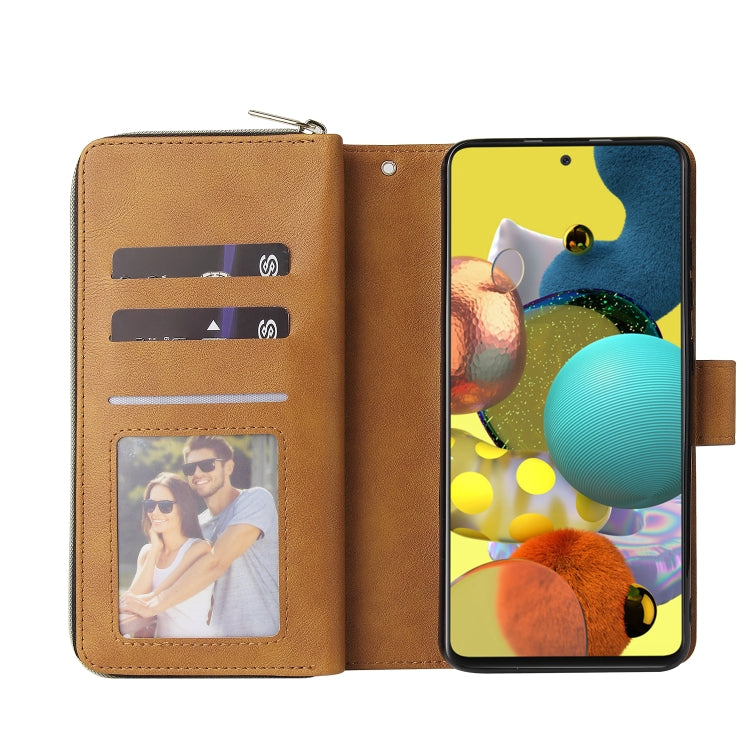 For Samsung Galaxy A52 5G Zipper Wallet Bag Horizontal Flip PU Leather Case with Holder & 9 Card Slots & Wallet & Lanyard & Photo Frame