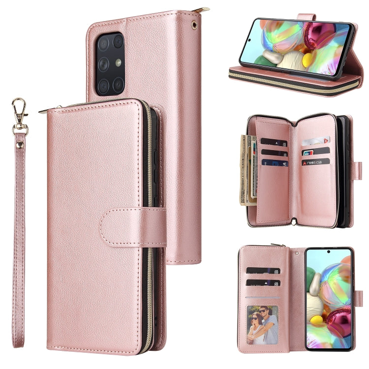 For Samsung Galaxy A72 5G Zipper Wallet Bag Horizontal Flip PU Leather Case with Holder & 9 Card Slots & Wallet & Lanyard & Photo Frame
