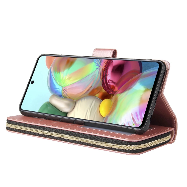For Samsung Galaxy A72 5G Zipper Wallet Bag Horizontal Flip PU Leather Case with Holder & 9 Card Slots & Wallet & Lanyard & Photo Frame
