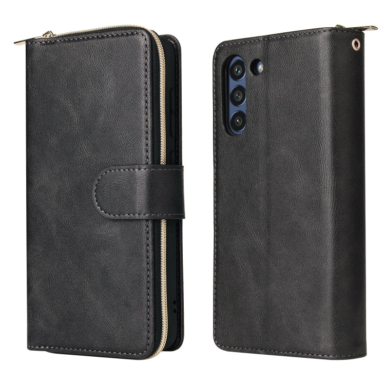 For Samsung Galaxy S21 FE Zipper Wallet Bag Horizontal Flip PU Leather Case with Holder & 9 Card Slots & Wallet & Lanyard & Photo Frame