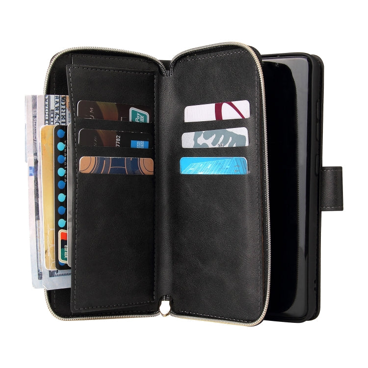For Samsung Galaxy S21 FE Zipper Wallet Bag Horizontal Flip PU Leather Case with Holder & 9 Card Slots & Wallet & Lanyard & Photo Frame