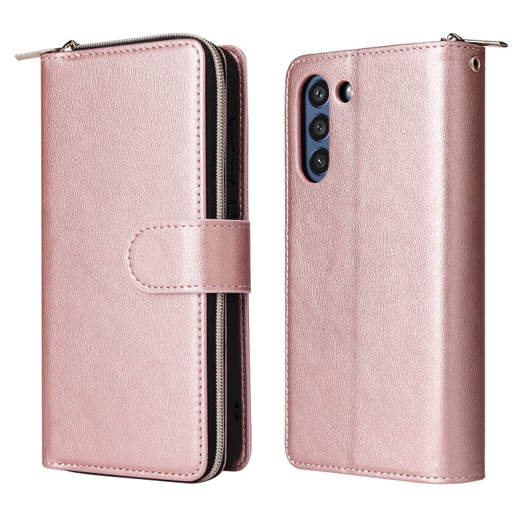 For Samsung Galaxy S21 FE Zipper Wallet Bag Horizontal Flip PU Leather Case with Holder & 9 Card Slots & Wallet & Lanyard & Photo Frame