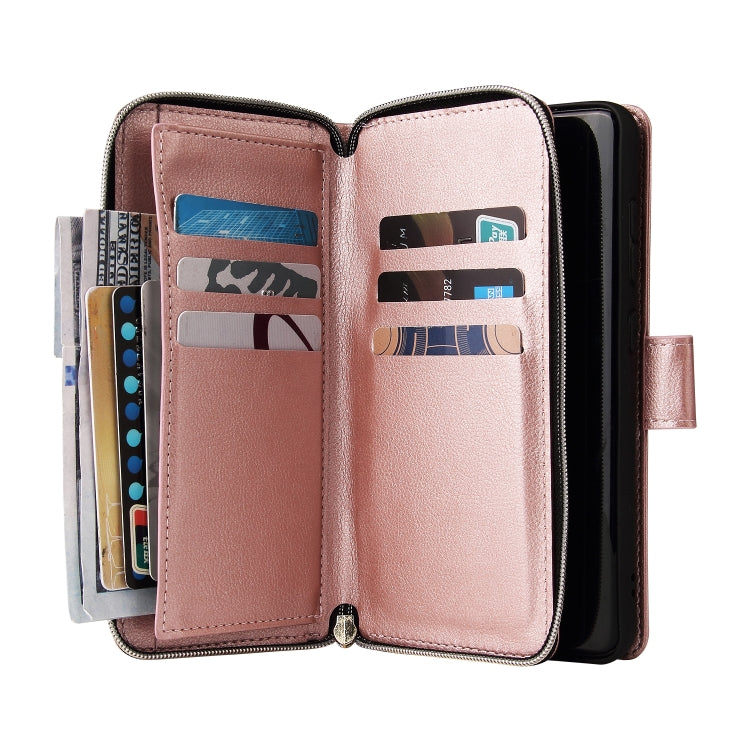 For Samsung Galaxy S21 FE Zipper Wallet Bag Horizontal Flip PU Leather Case with Holder & 9 Card Slots & Wallet & Lanyard & Photo Frame