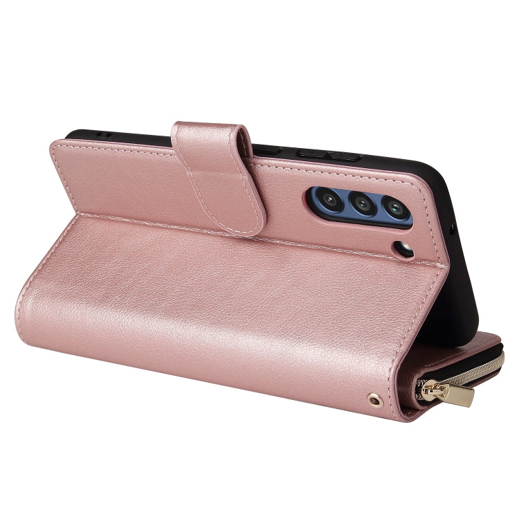 For Samsung Galaxy S21 FE Zipper Wallet Bag Horizontal Flip PU Leather Case with Holder & 9 Card Slots & Wallet & Lanyard & Photo Frame