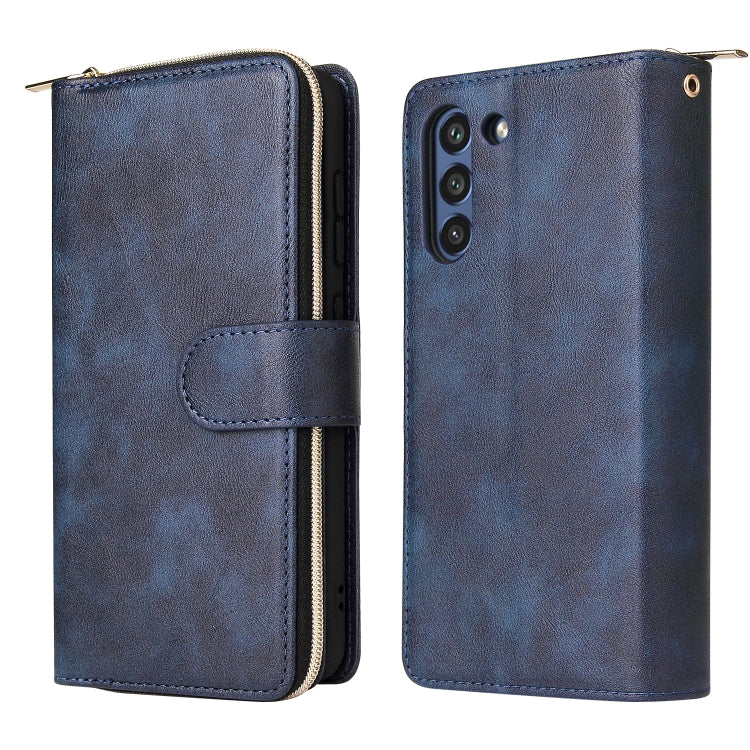 For Samsung Galaxy S21 FE Zipper Wallet Bag Horizontal Flip PU Leather Case with Holder & 9 Card Slots & Wallet & Lanyard & Photo Frame