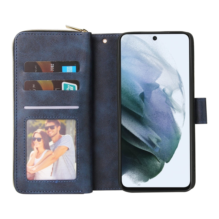 For Samsung Galaxy S21 FE Zipper Wallet Bag Horizontal Flip PU Leather Case with Holder & 9 Card Slots & Wallet & Lanyard & Photo Frame