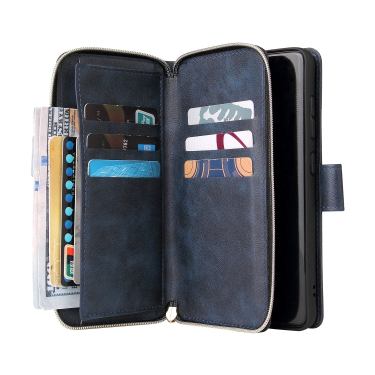 For Samsung Galaxy S21 FE Zipper Wallet Bag Horizontal Flip PU Leather Case with Holder & 9 Card Slots & Wallet & Lanyard & Photo Frame