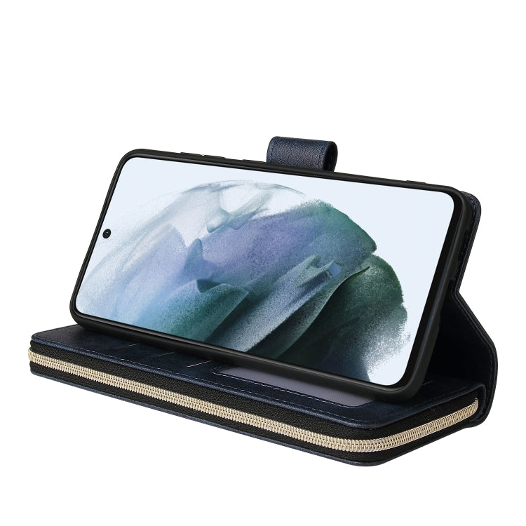 For Samsung Galaxy S21 FE Zipper Wallet Bag Horizontal Flip PU Leather Case with Holder & 9 Card Slots & Wallet & Lanyard & Photo Frame