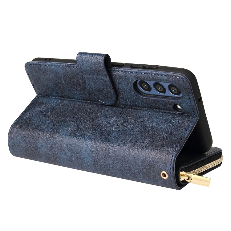 For Samsung Galaxy S21 FE Zipper Wallet Bag Horizontal Flip PU Leather Case with Holder & 9 Card Slots & Wallet & Lanyard & Photo Frame