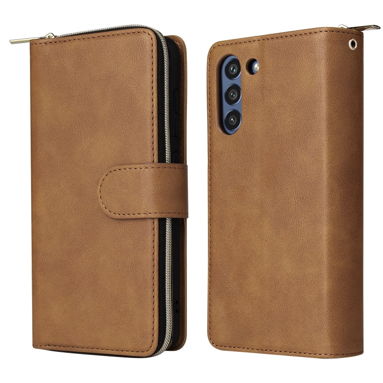 For Samsung Galaxy S21 FE Zipper Wallet Bag Horizontal Flip PU Leather Case with Holder & 9 Card Slots & Wallet & Lanyard & Photo Frame