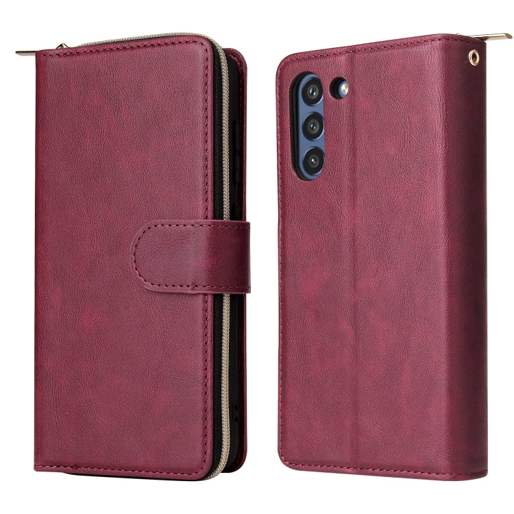 For Samsung Galaxy S21 FE Zipper Wallet Bag Horizontal Flip PU Leather Case with Holder & 9 Card Slots & Wallet & Lanyard & Photo Frame