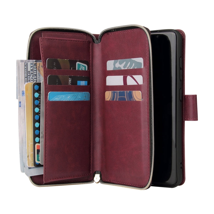 For Samsung Galaxy S21 FE Zipper Wallet Bag Horizontal Flip PU Leather Case with Holder & 9 Card Slots & Wallet & Lanyard & Photo Frame