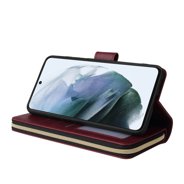 For Samsung Galaxy S21 FE Zipper Wallet Bag Horizontal Flip PU Leather Case with Holder & 9 Card Slots & Wallet & Lanyard & Photo Frame